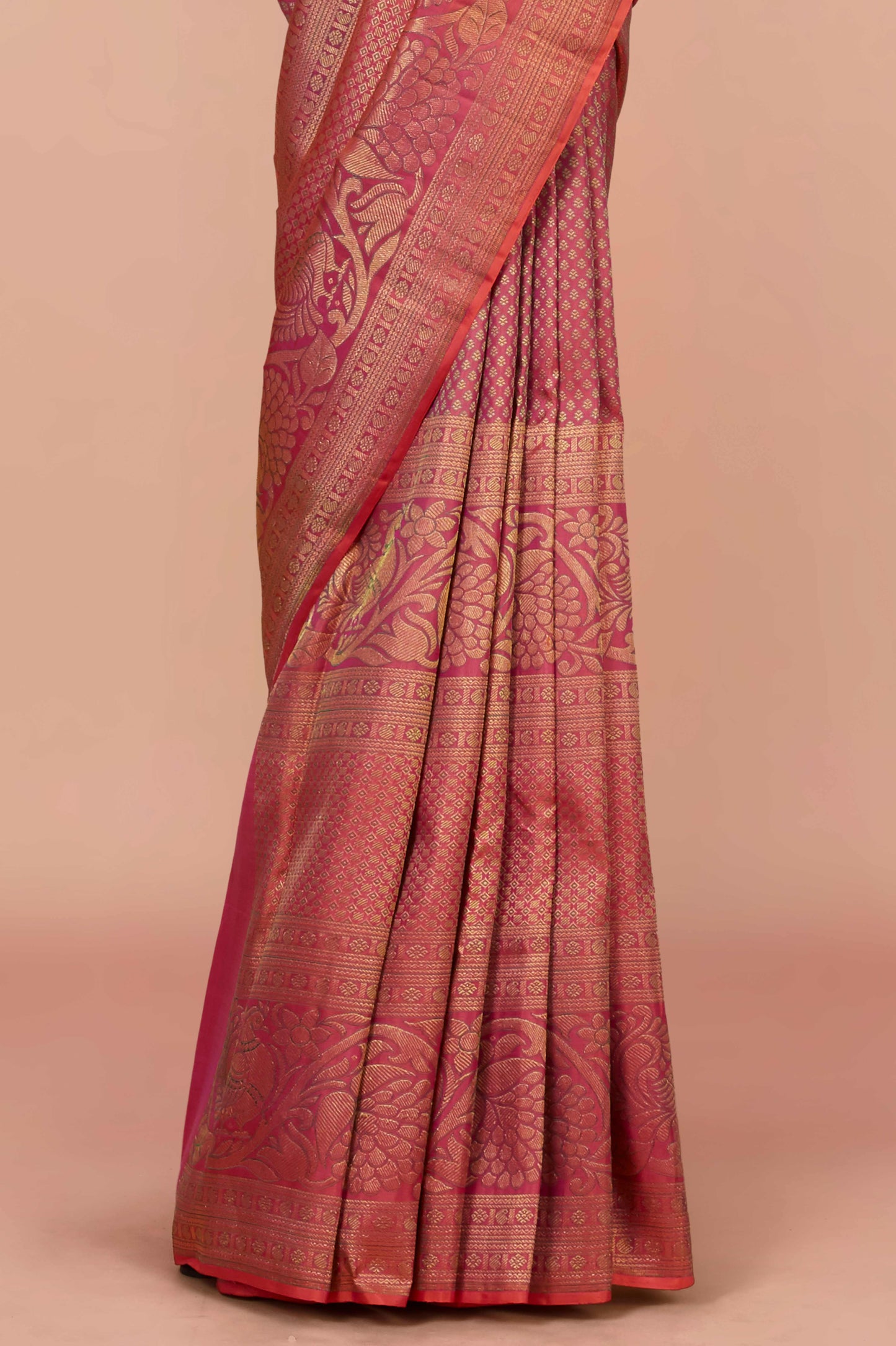 Peach silk zari border saree