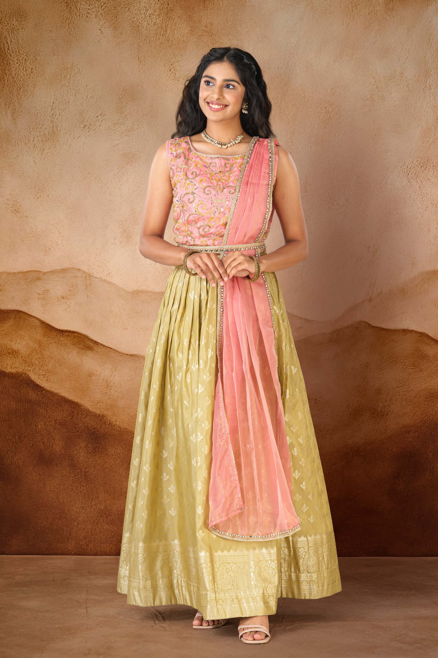 Peach traditional embroidered outfit
