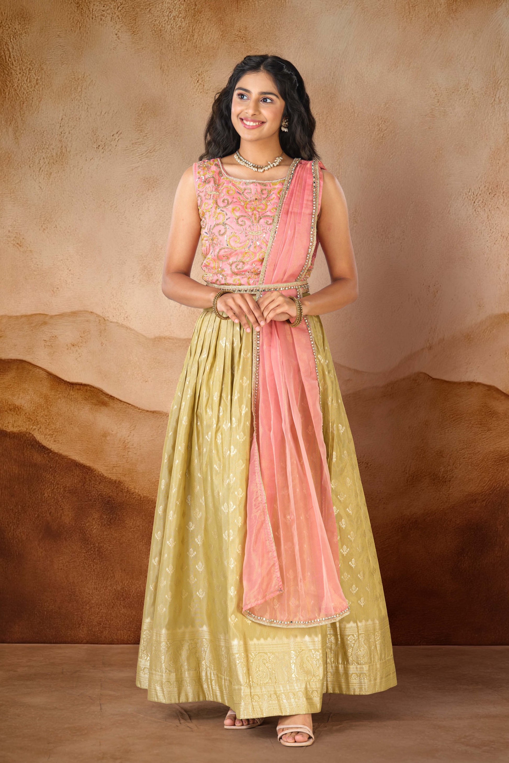 Peach traditional embroidered outfit