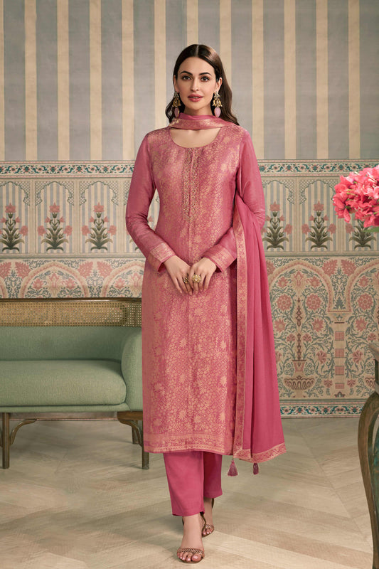 Peach viscose jacquard suit set
