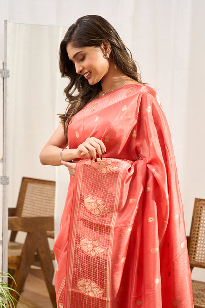 Peach woven mushru silk