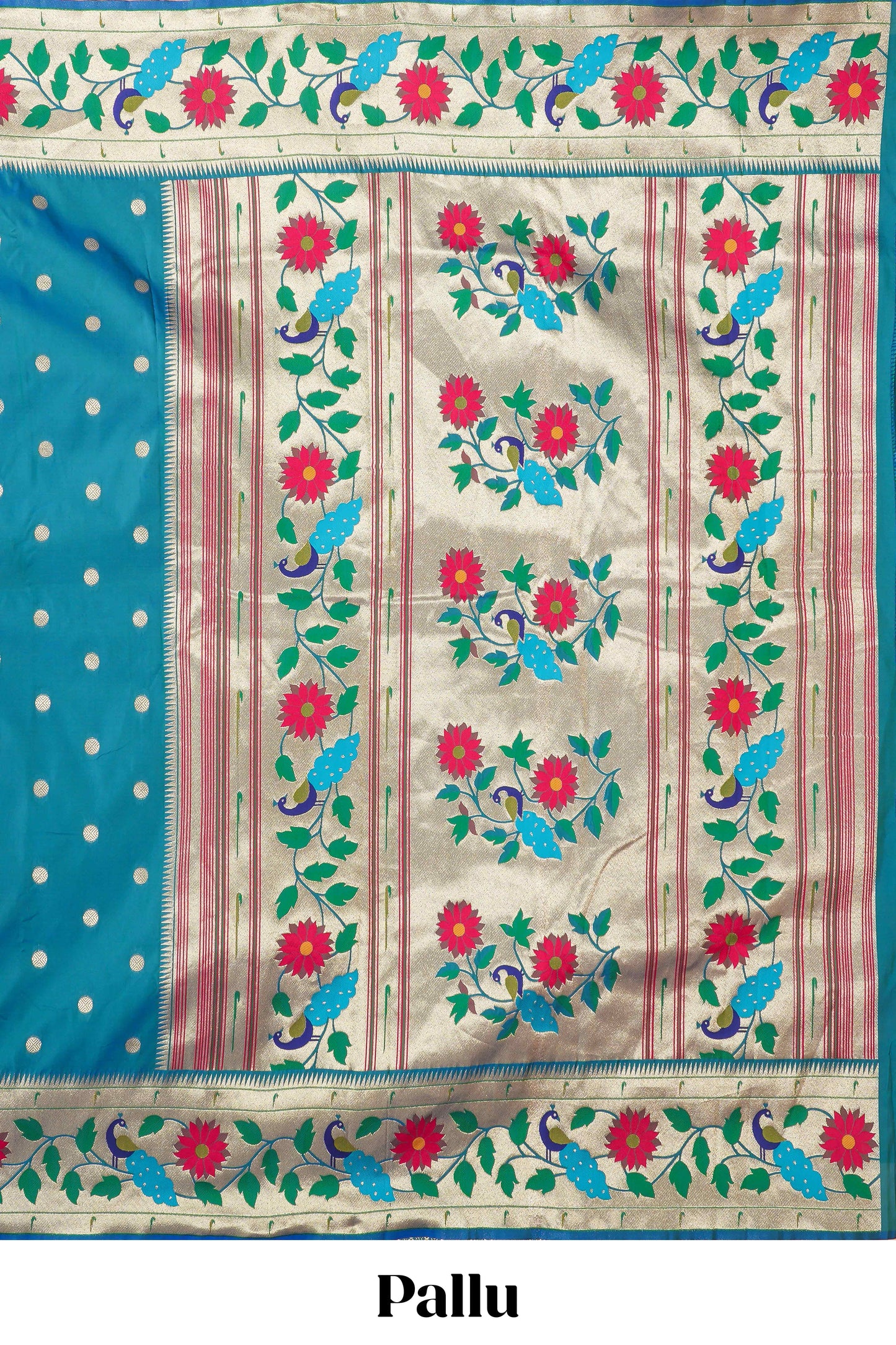 Peacock blue art silk coordinated blouse saree