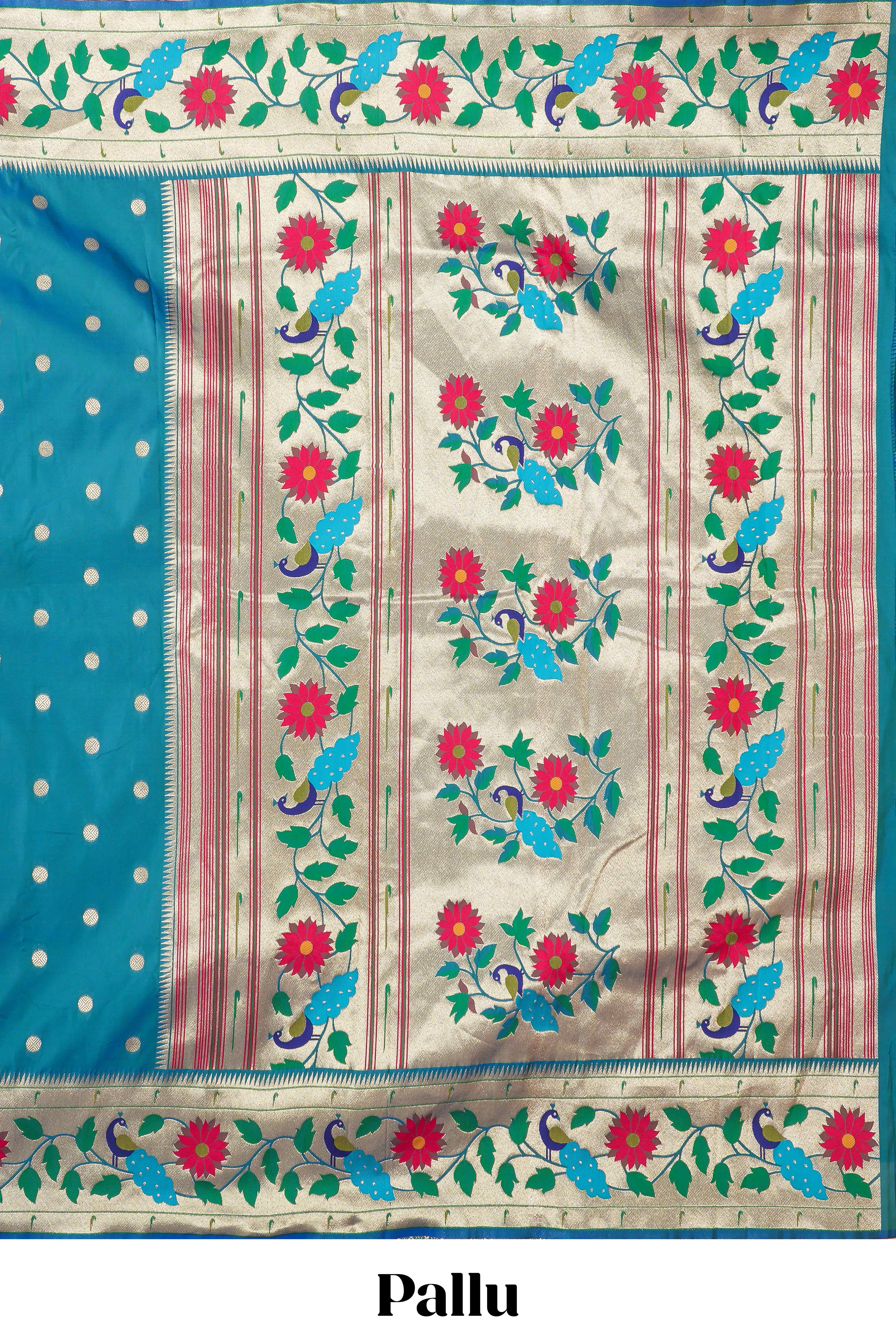 Peacock blue art silk coordinated blouse saree