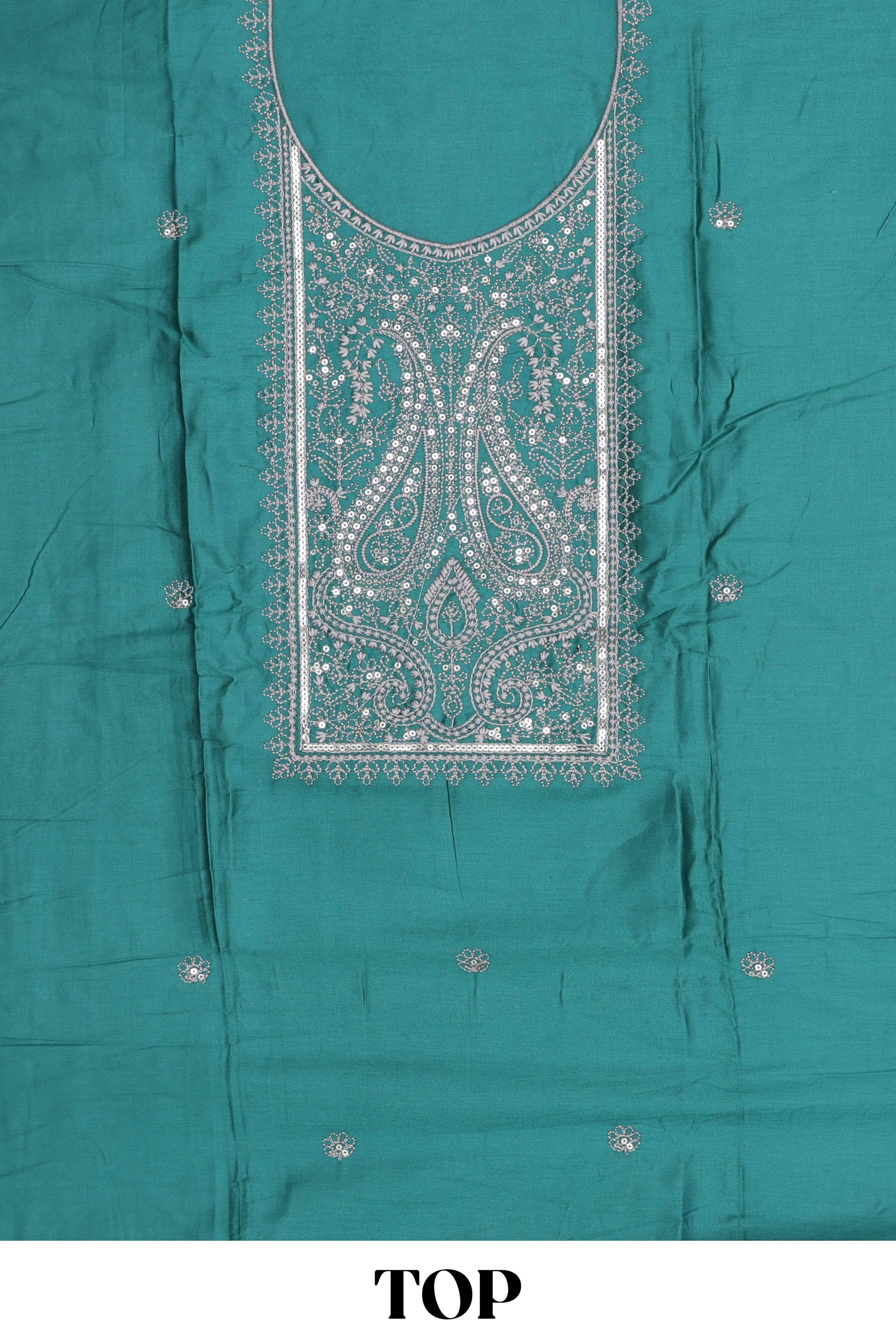 Peacock blue cotton silk sequin dress material