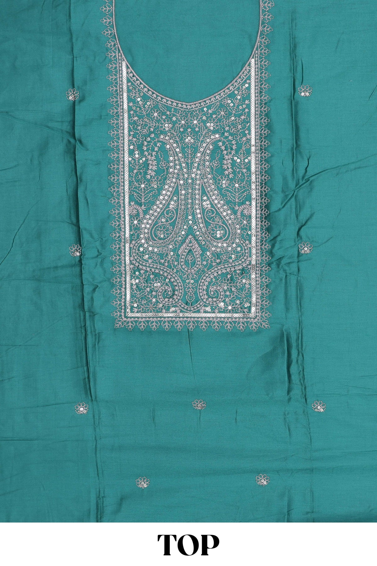 Peacock blue cotton silk sequin dress material