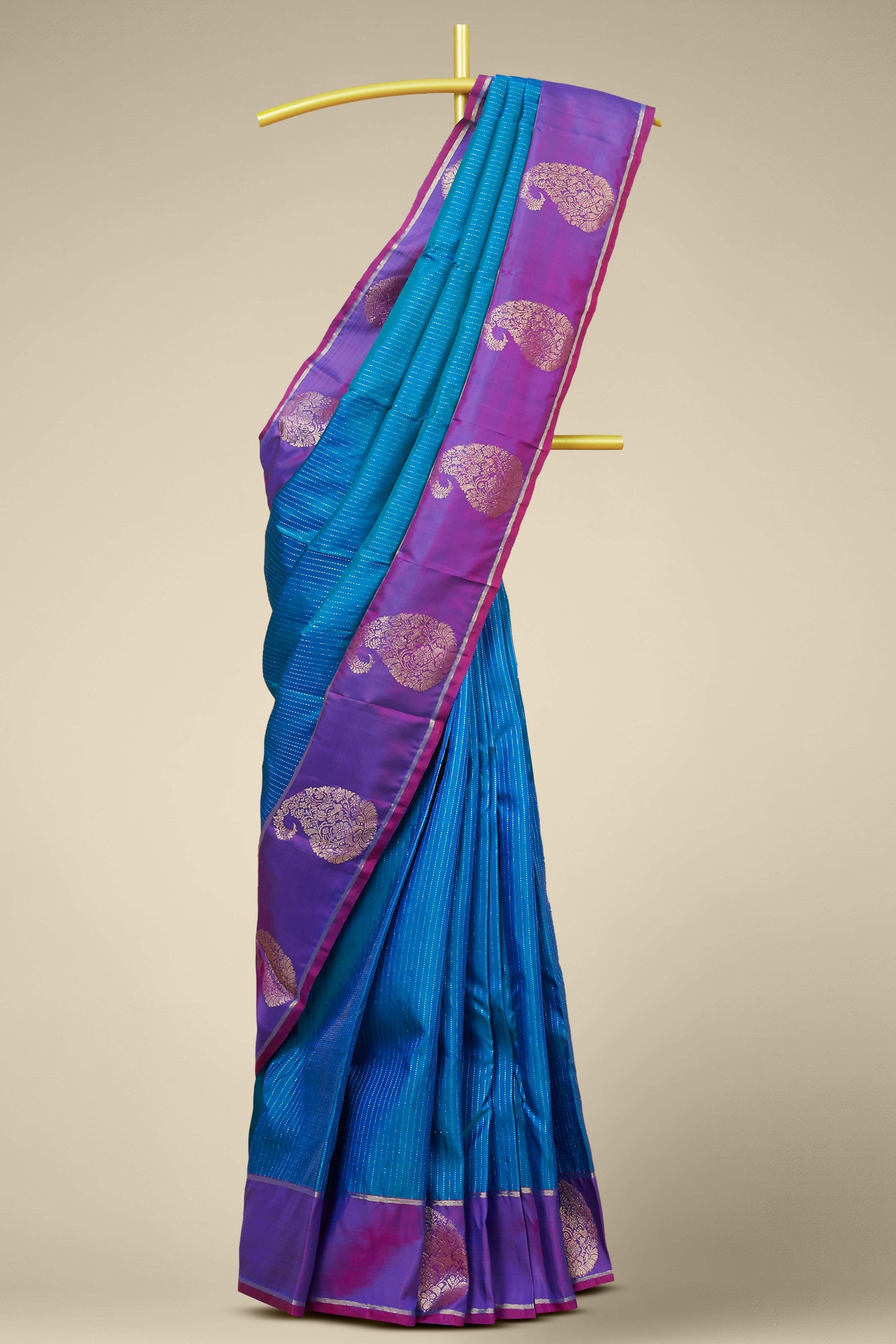 Peacock blue pure silk saree
