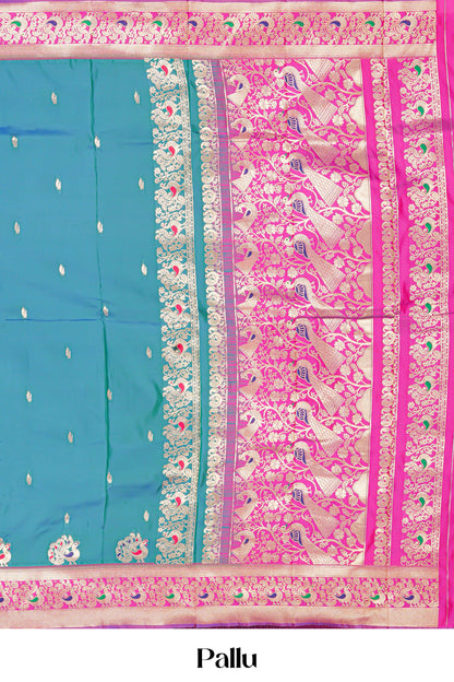 Peacock green art silk elegant drape saree