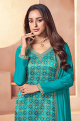 Peacock green silk dress material