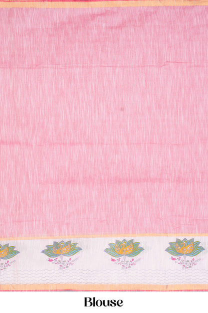 Pink Border Detail Cotton Saree