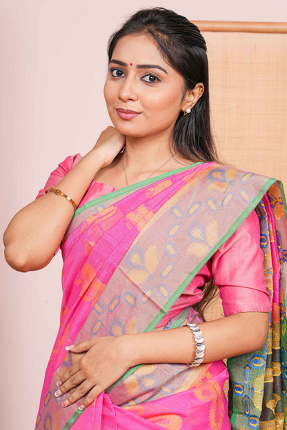 Pink body mango design chanderi saree
