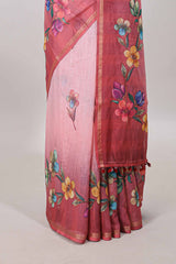 Pink casual wear linen cotton sarees