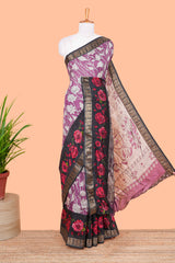 Pink chanderi cotton saree with kalamkari print