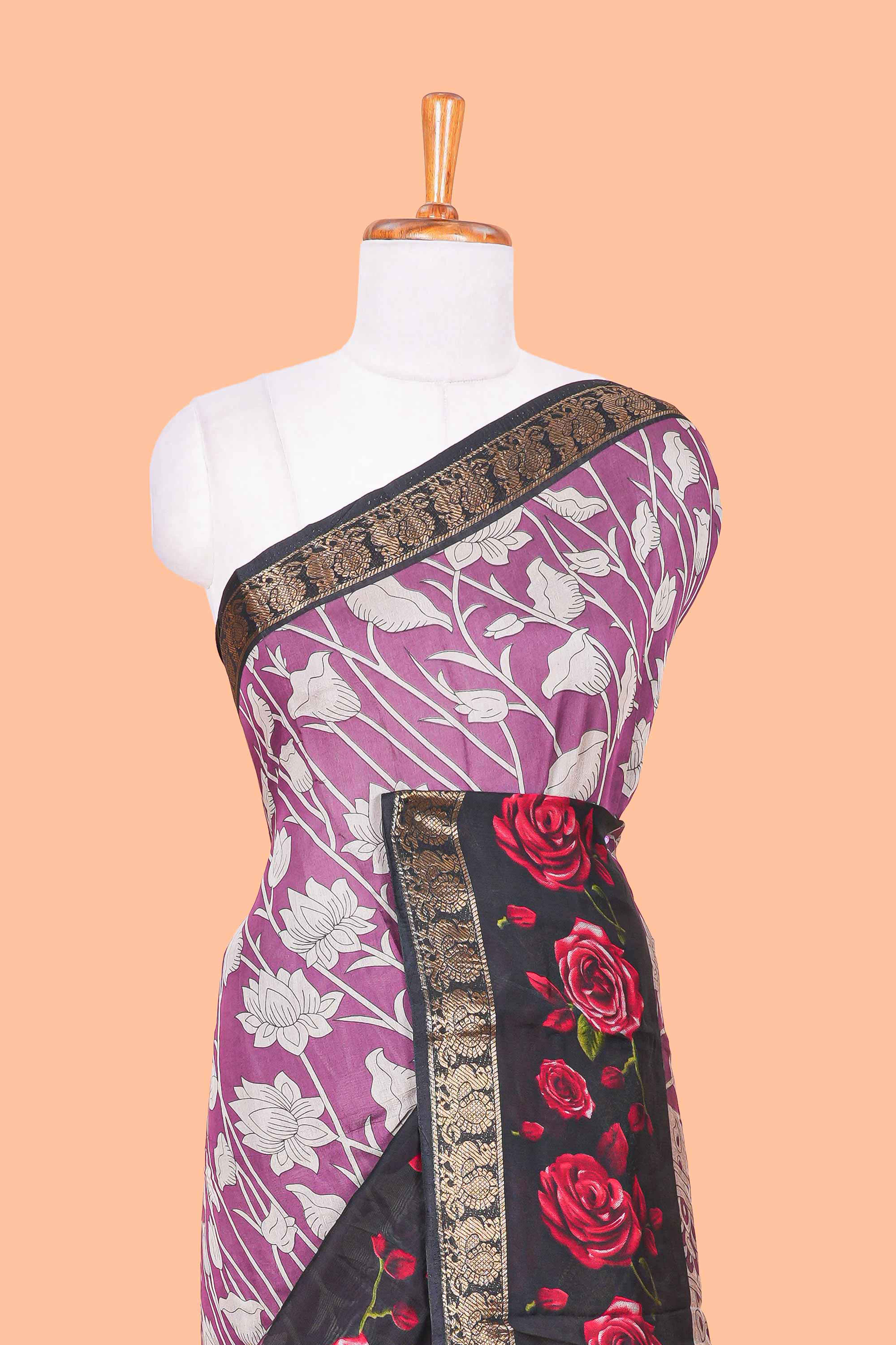 Pink chanderi cotton saree with zari border