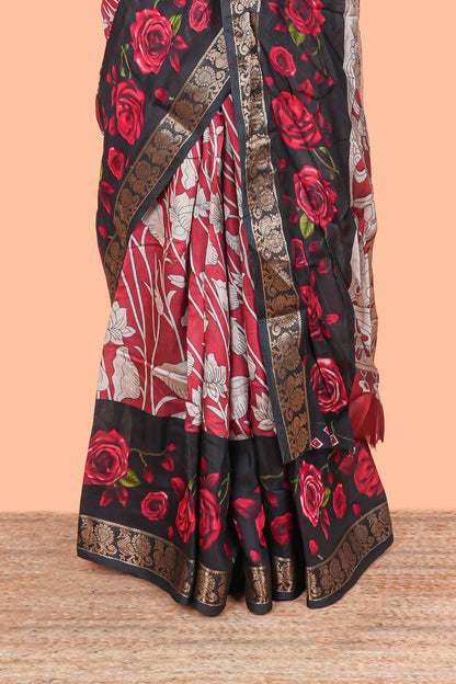 Pink chanderi cotton sarees with zari border