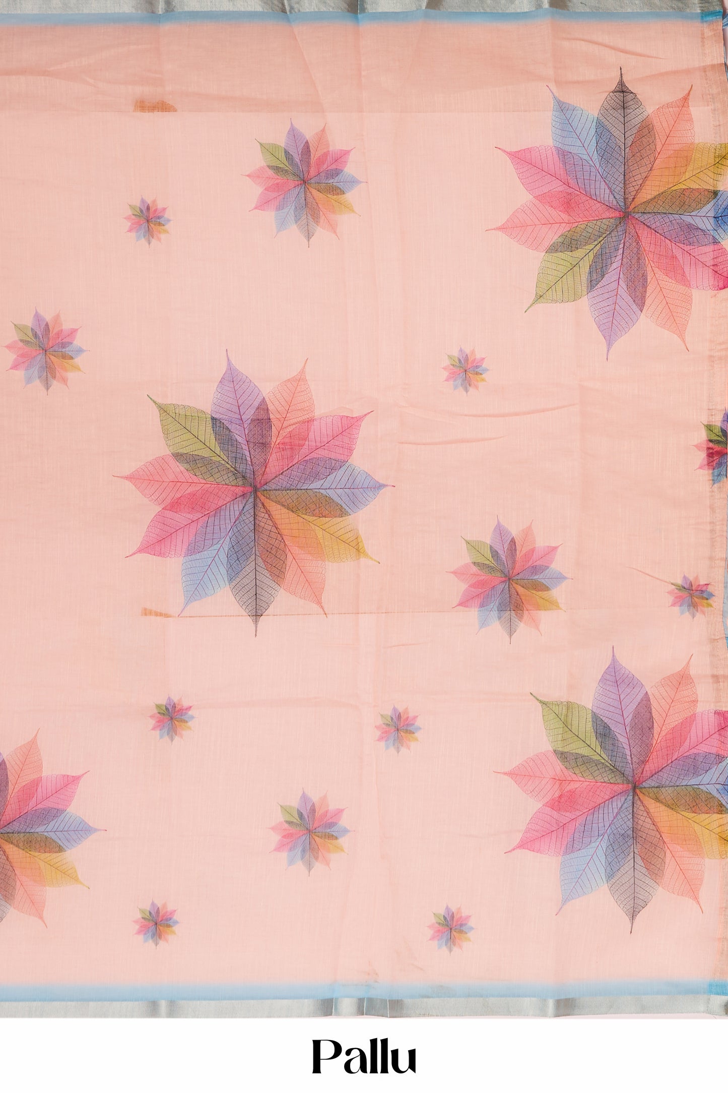 Pink contrast floral pallu linen saree
