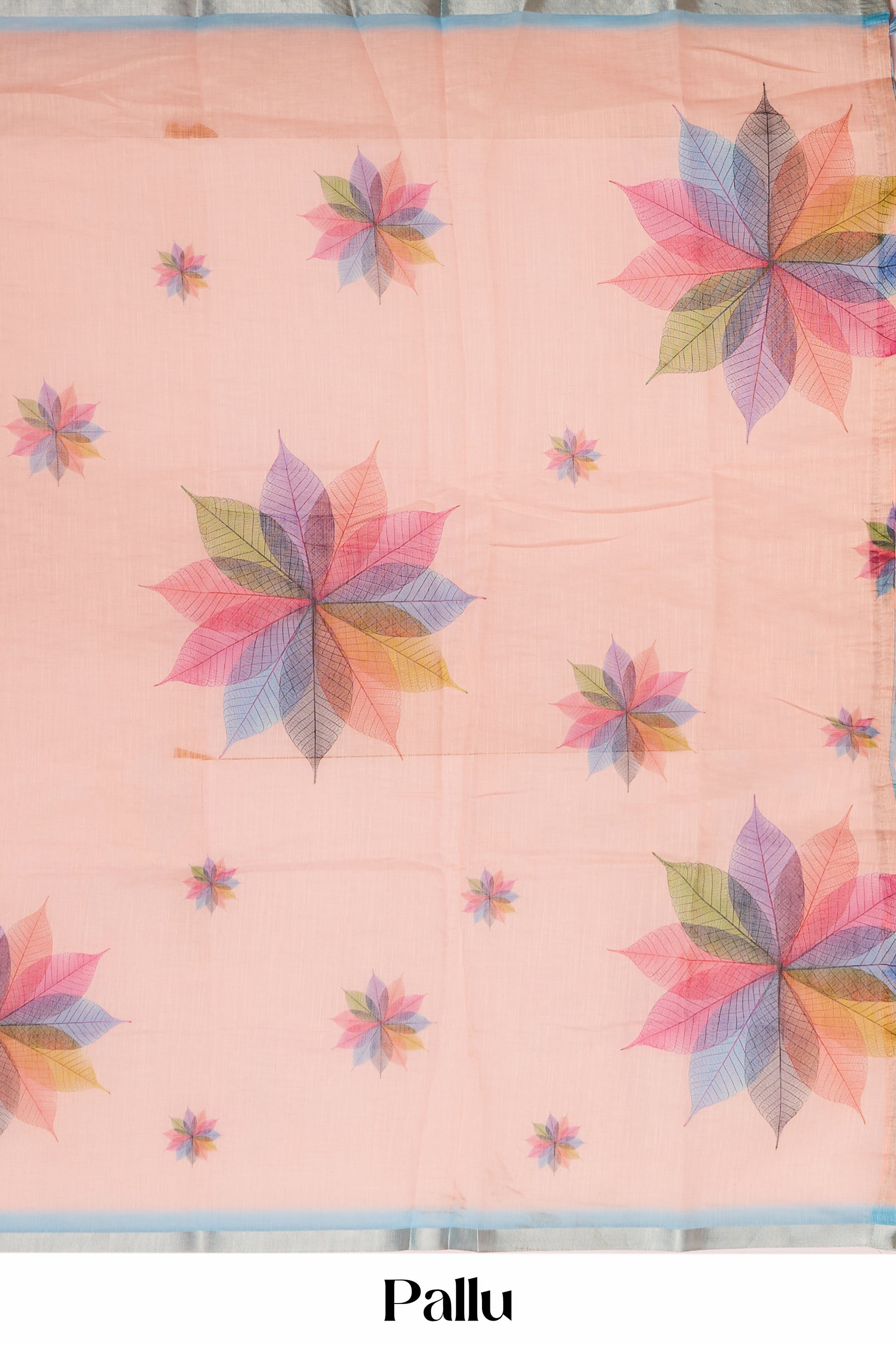 Pink contrast floral pallu linen saree