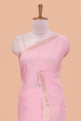 Pink contrast pallu linen cotton saree