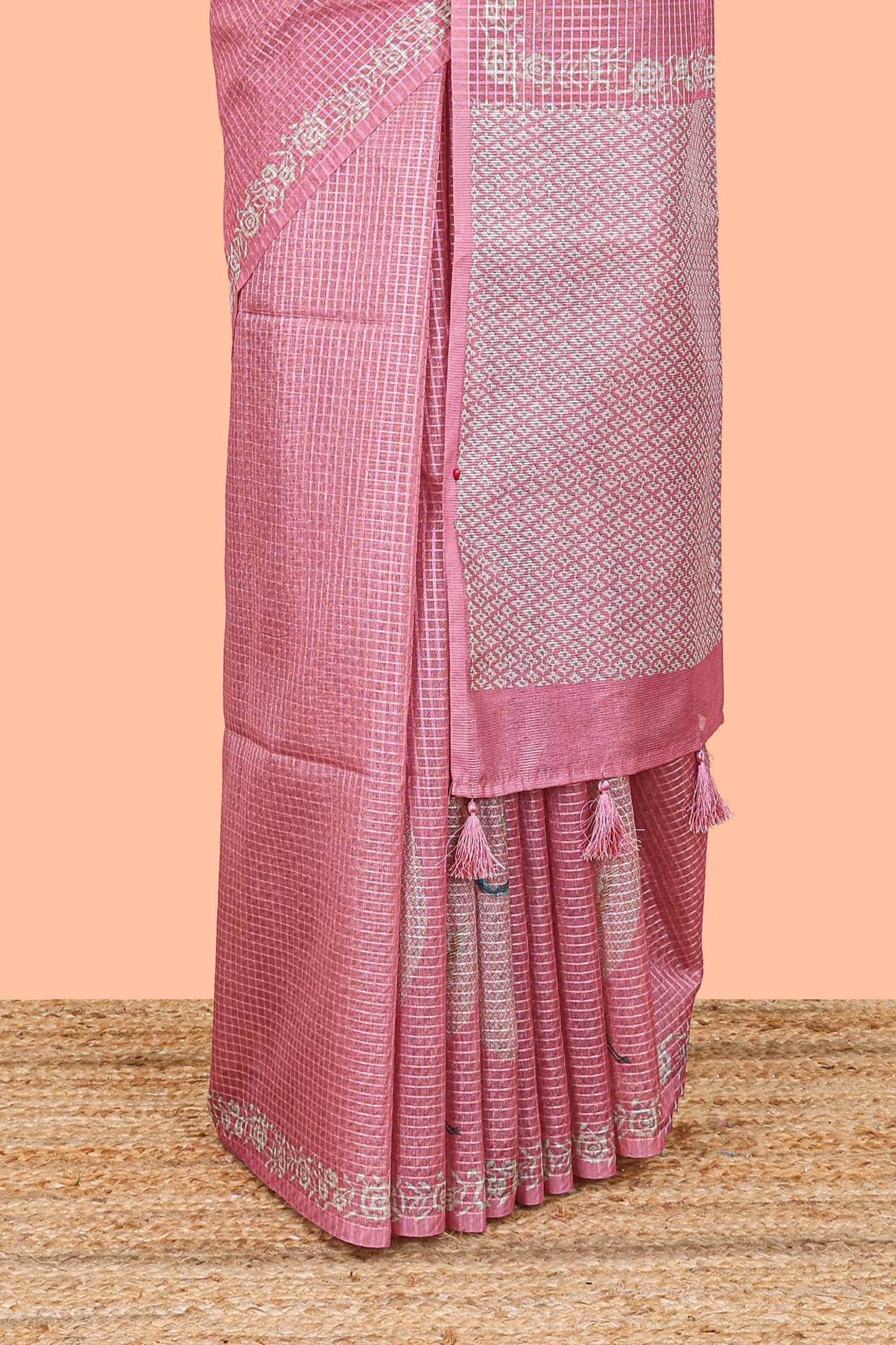  Pink contrast pallu saree
