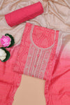 Pink cotton floral embroidered suit set
