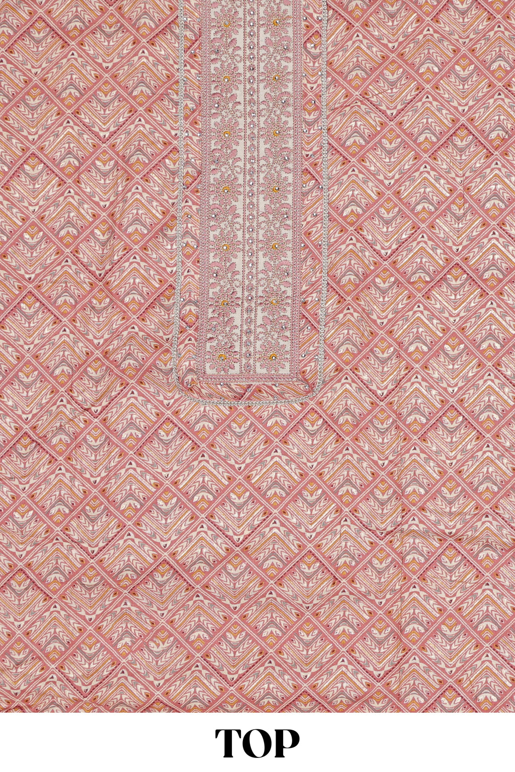 Pink cotton geometric embroidery dress material