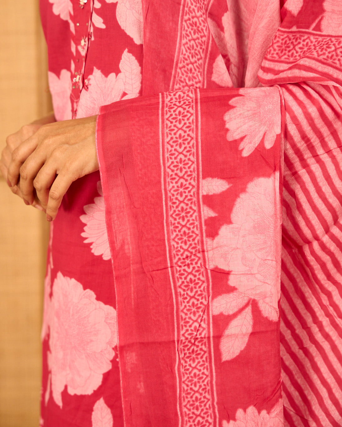 Pink cotton printed ethnic suit