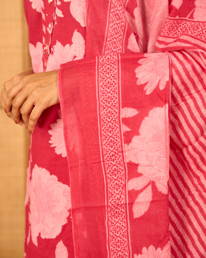 Pink cotton printed ethnic suit