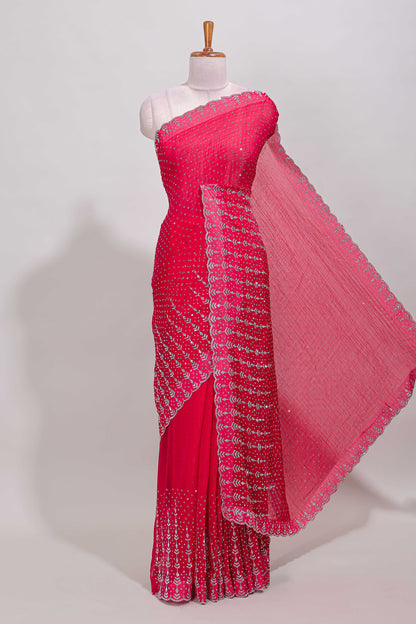 Pink designer stone saree