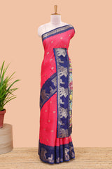 Pink dola silk butta motif saree