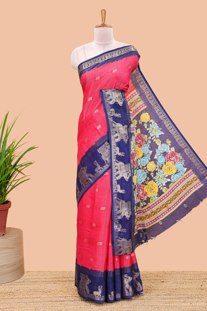 Pink dola silk elephant saree
