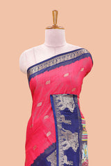 Pink dola silk kalamkari blouse saree