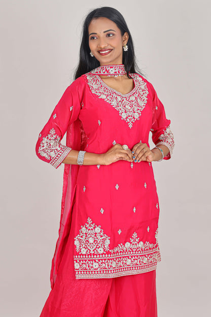 Pink embroidered sharara