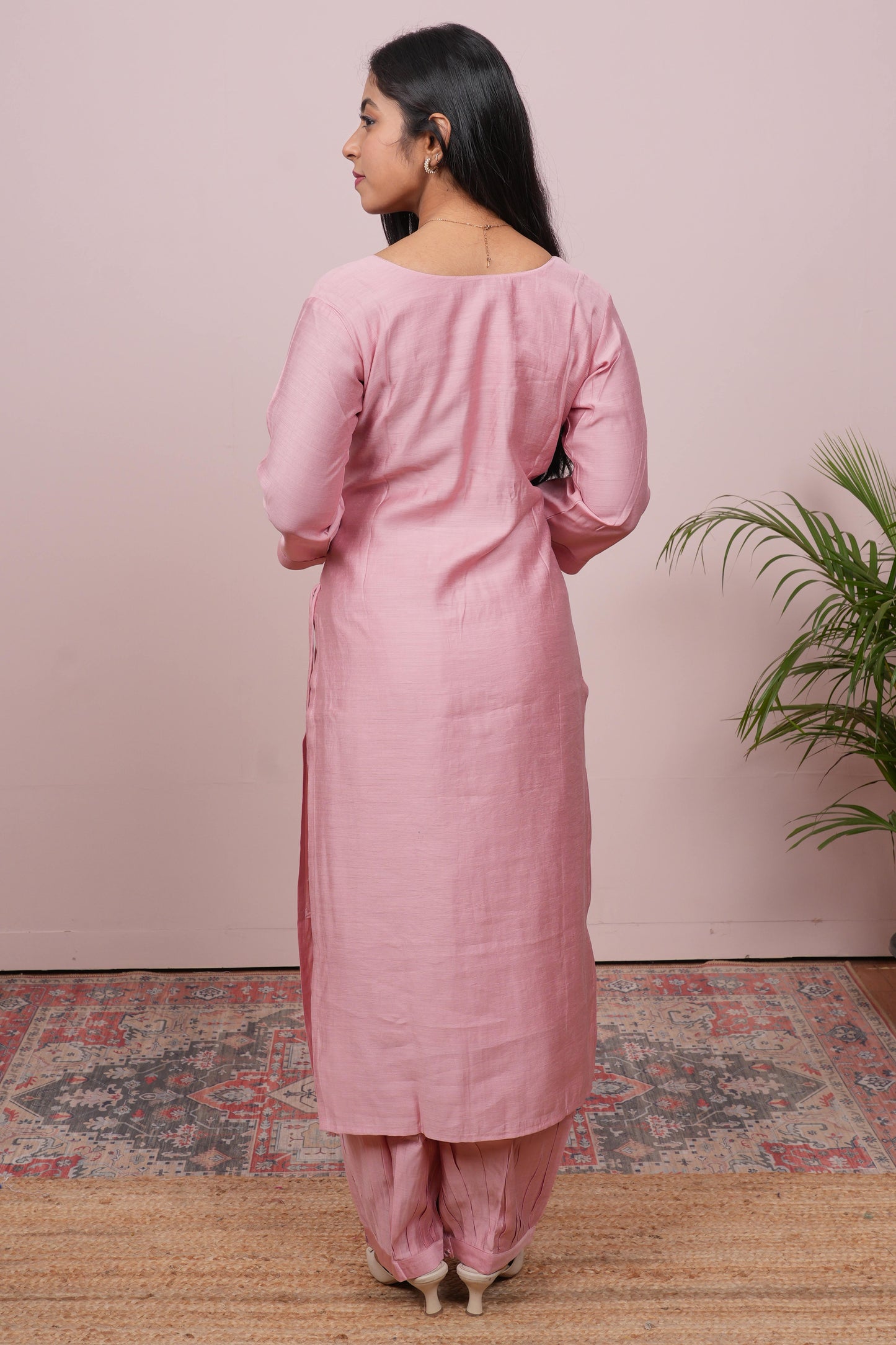 Pink embroidered suit
