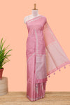 Pink featuring crane bird motif print and contrast pallu Kota cotton saree