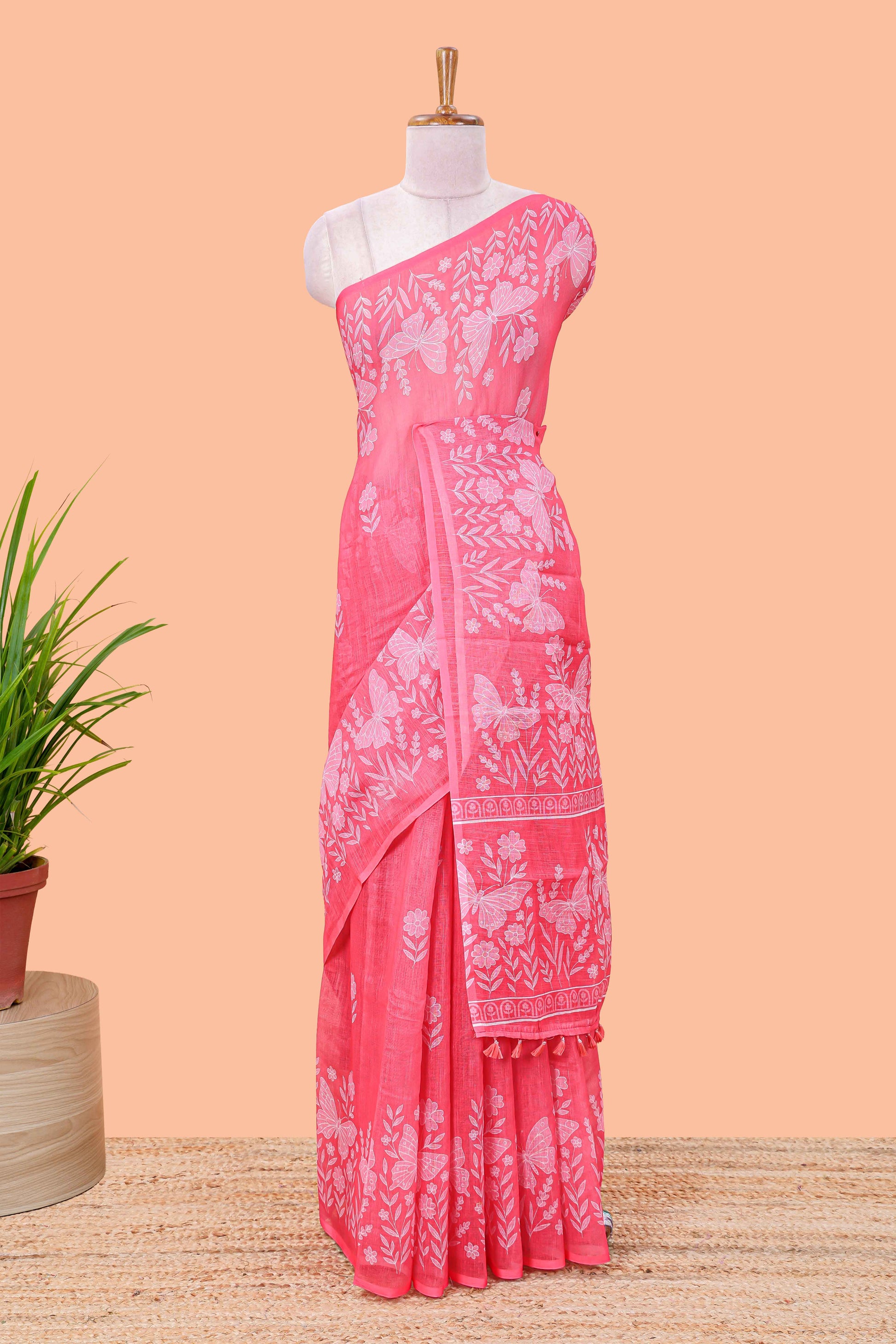 Pink festive linen saree