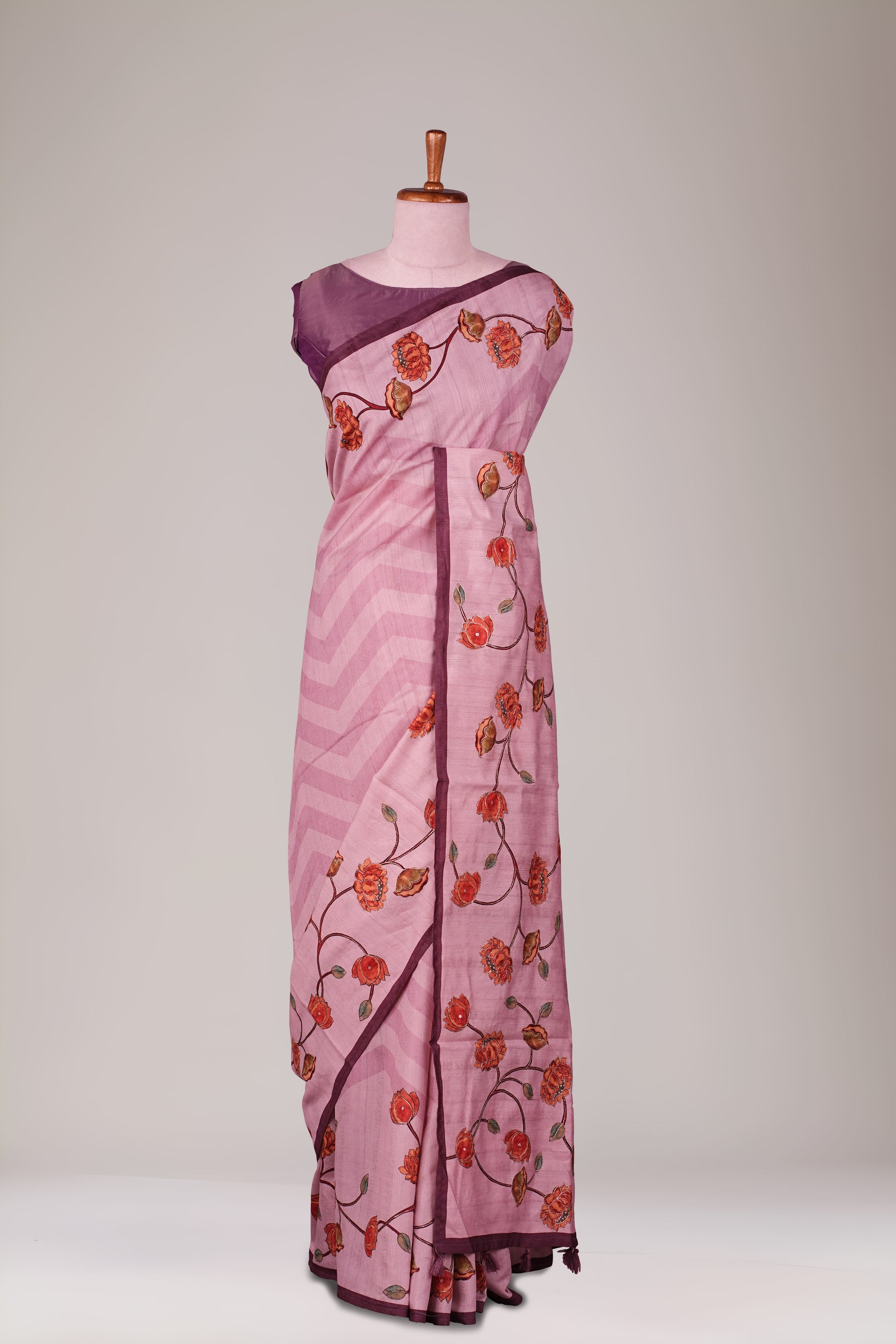 Pink floral Tussar Sarees