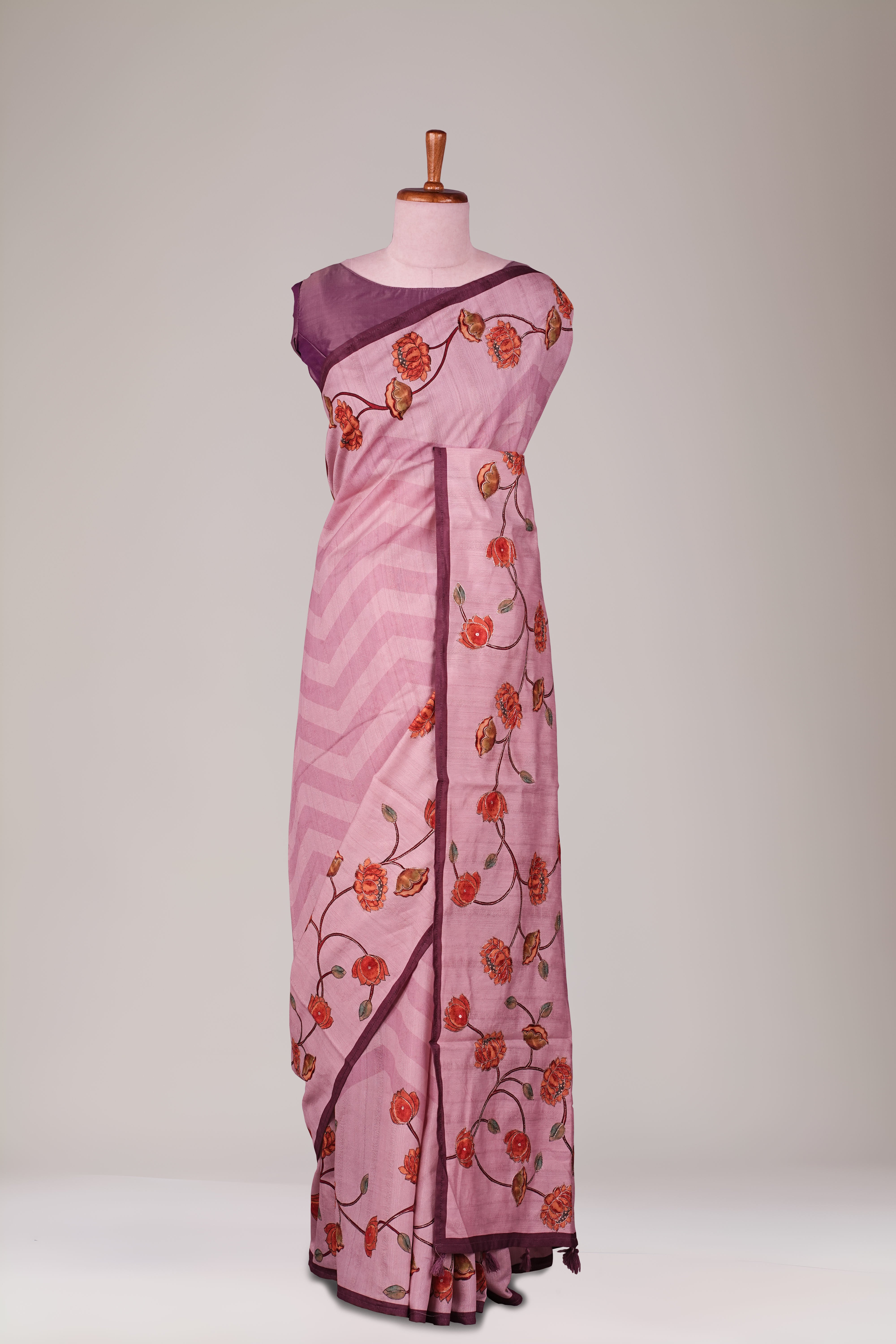 Pink floral Tussar Sarees