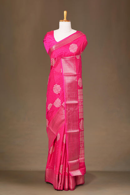 Pink floral butta dupion silk saree