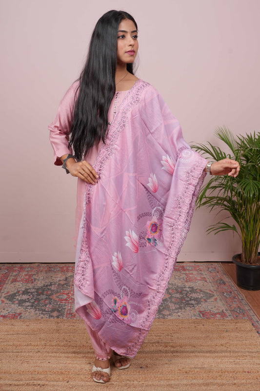 Pink floral embroidered salwar suit set