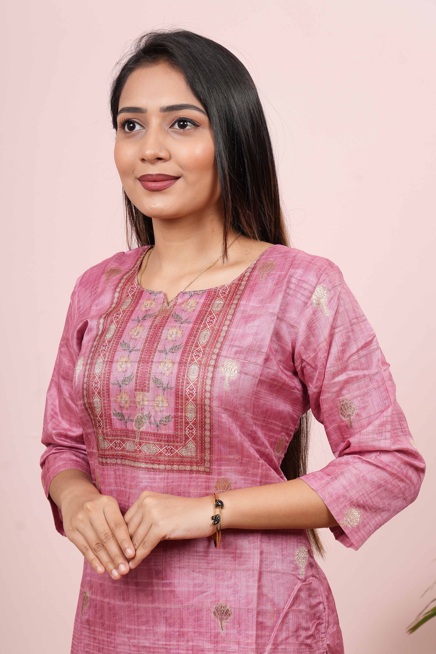 Pink floral motif ethnic suit