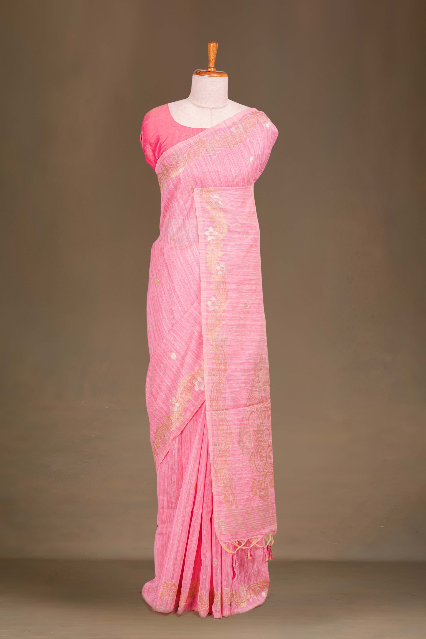 Pink floral motifs cotton saree