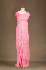 Pink floral motifs cotton saree