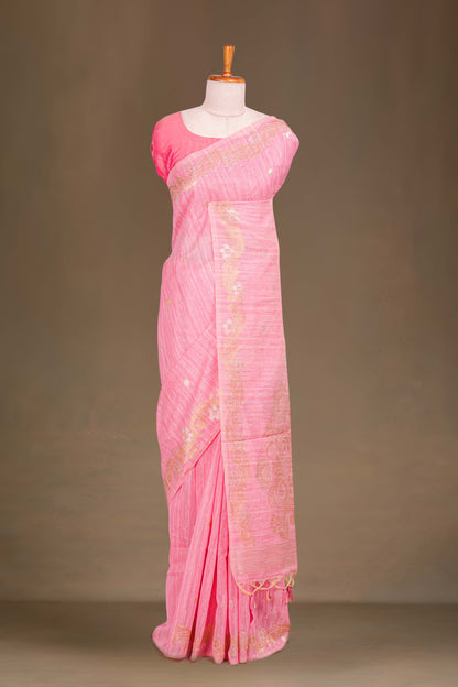 Pink floral motifs cotton saree