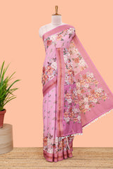 Pink floral print Chirala cotton saree