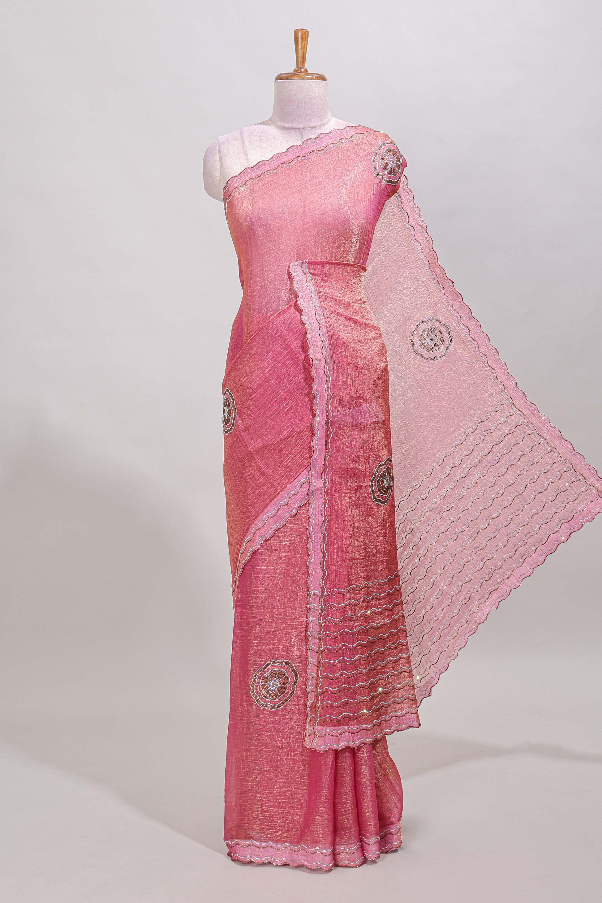 Pink floral stone saree