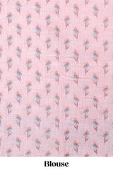 Pink floral vine pattern linen saree