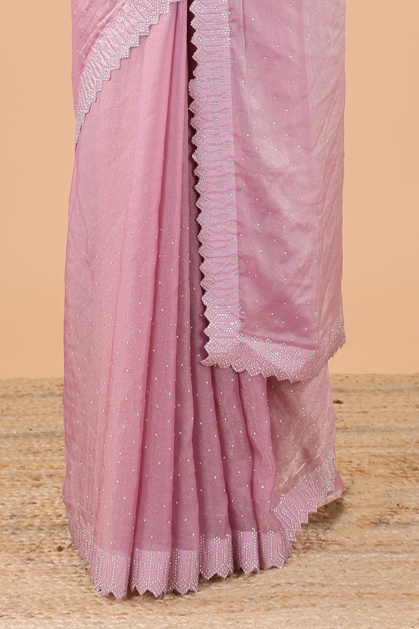 Pink georgette silk short pallu saree