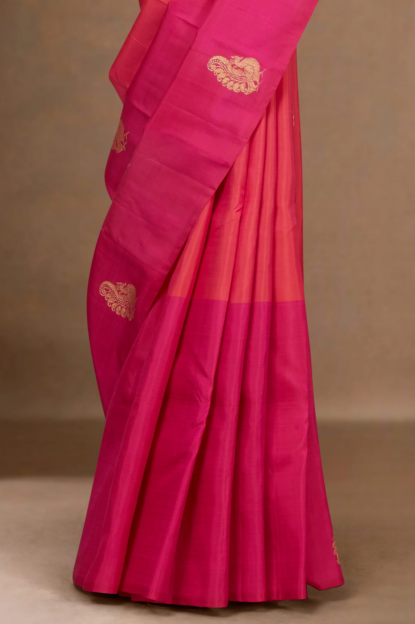Pink gold zari silks saree