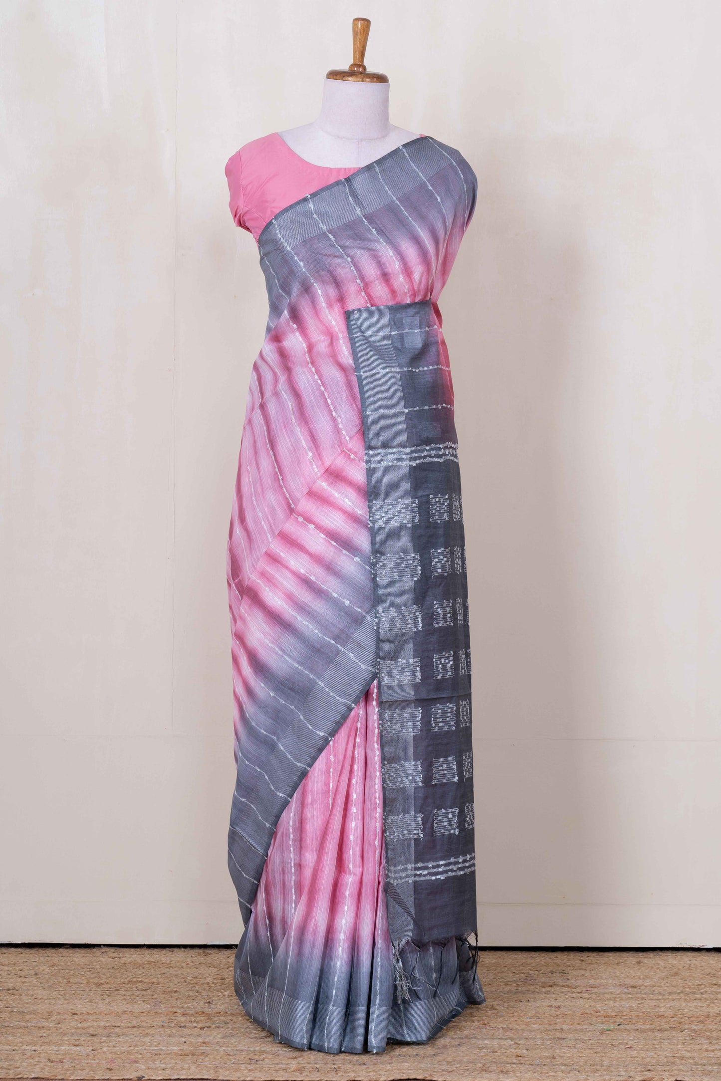 Pink & grey linen weave