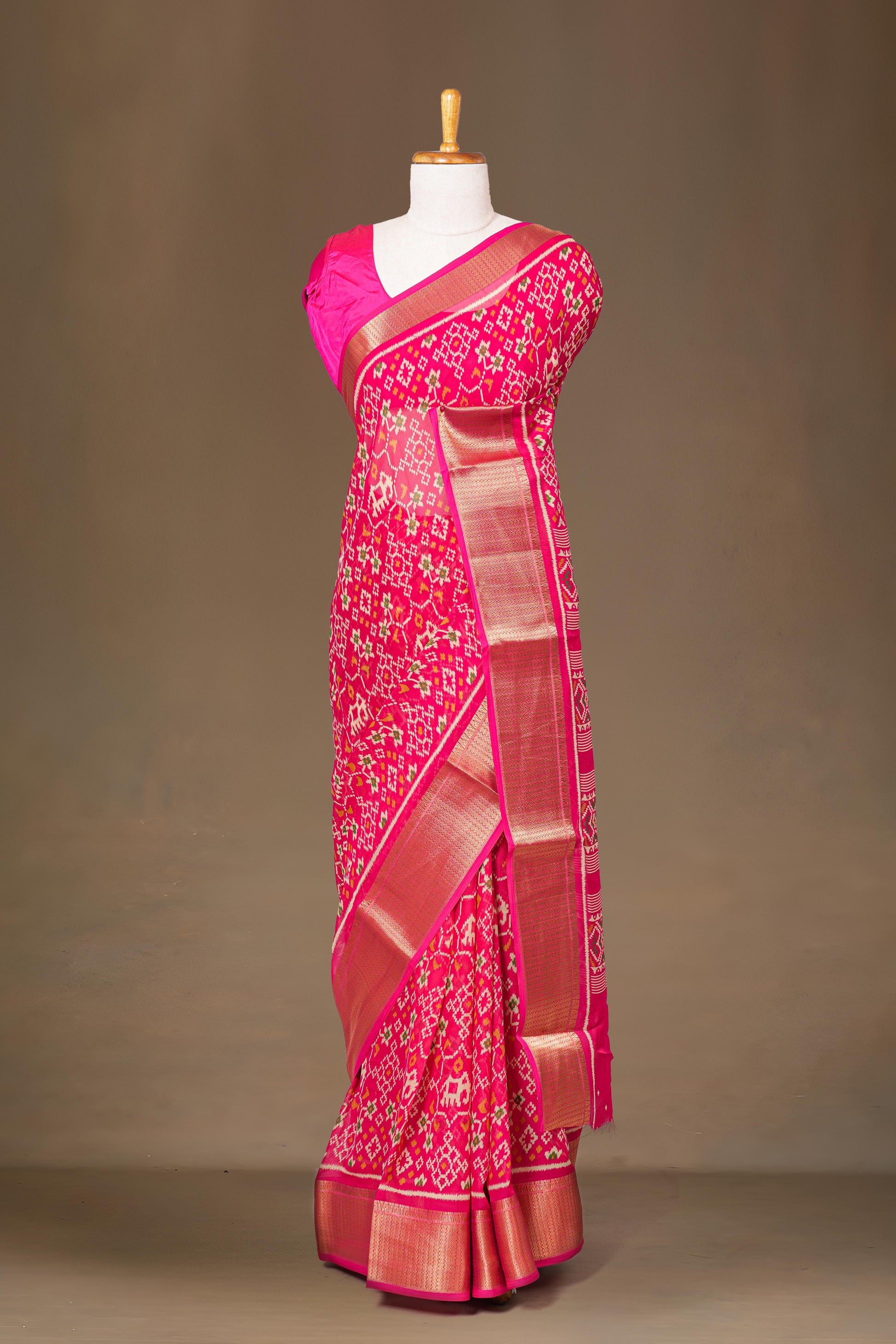 Pink jacquard border dupion silk saree