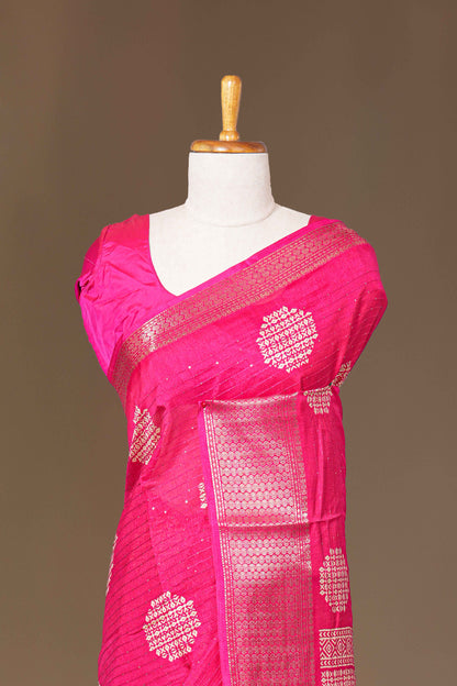 Pink jacquard border silk saree